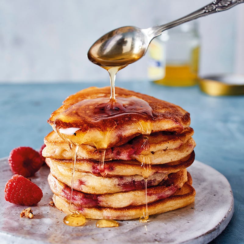 Foto van American pancakes met frambozen door WW