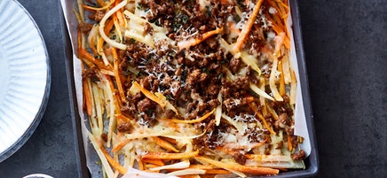 Gratin de frites de légumes et viande hachée