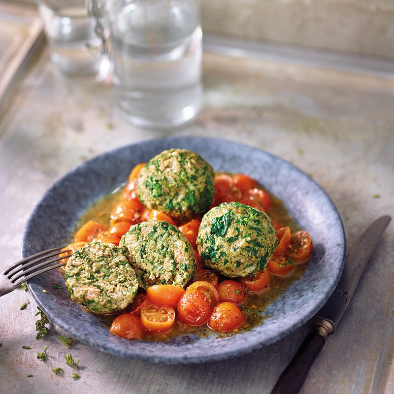 Foto van Spinaziebollen met gesmoorde kerstomaten door WW