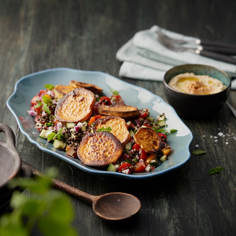 ViktVäktarna - Rostad sötpotatis med linstabbouleh och hummus