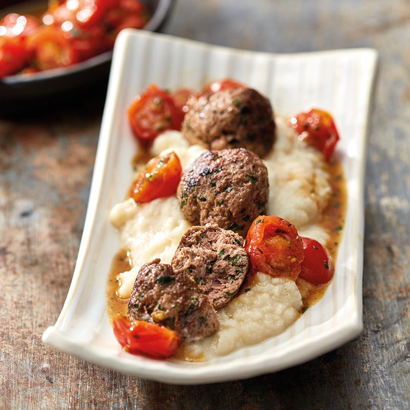 Foto van Gehaktballetjes op knolselderijpuree met kerstomaten door WW