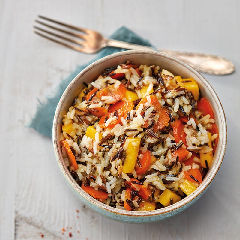 Foto van Lauwwarme salade van wilde rijst met mangodressing en gekaramelliseerde wortels door WW