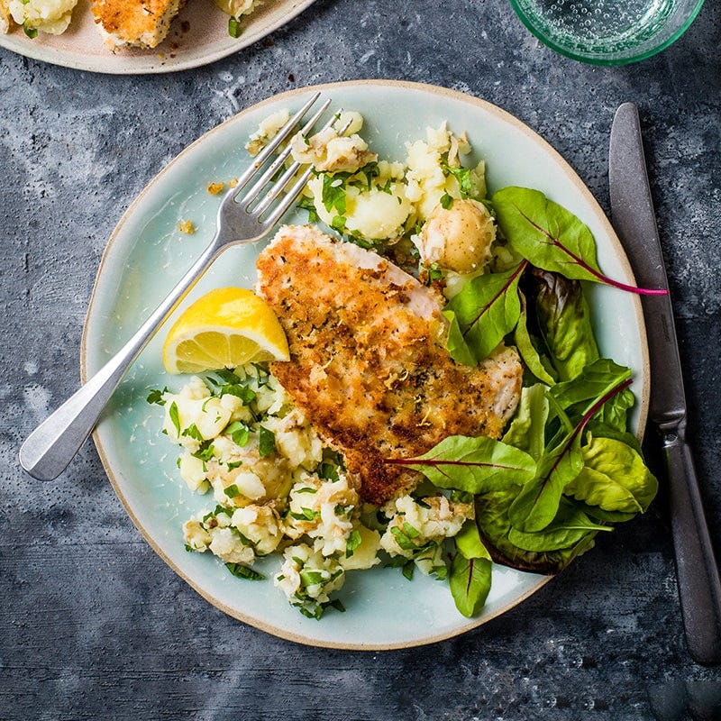 Breaded lemon turkey steaks