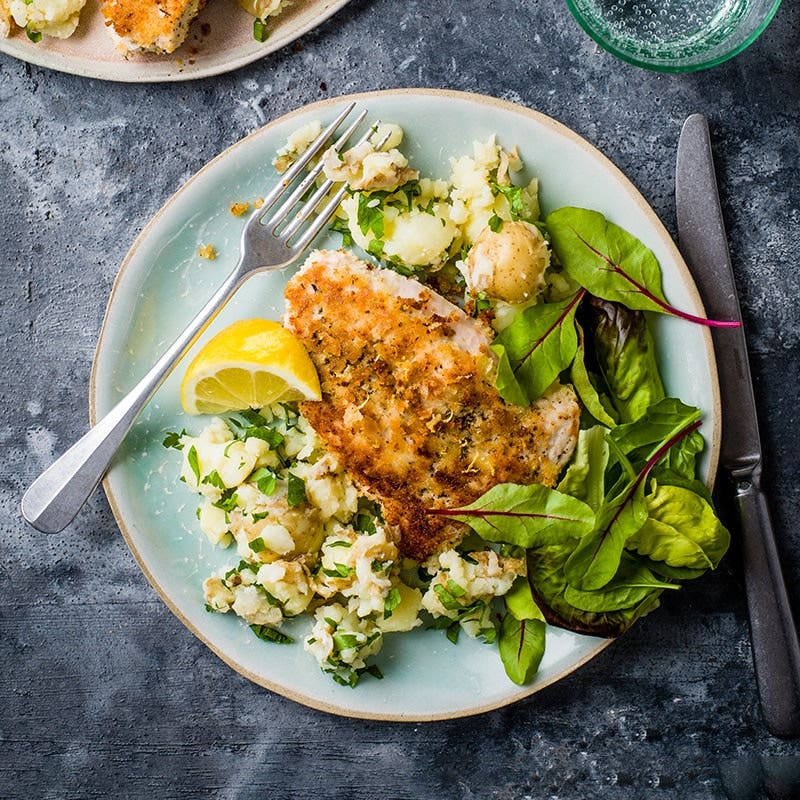 Breaded lemon turkey steaks