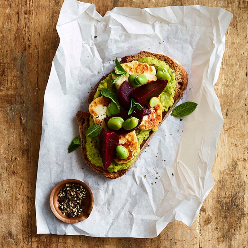 Photo of Halloumi, beetroot & broad bean open sandwich by WW