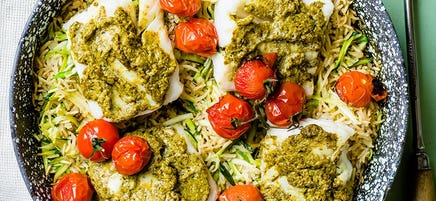 One-pan pesto fish and rice