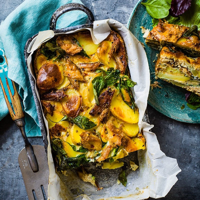 Smoked fish, spinach and potato frittata