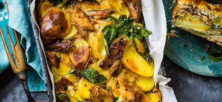 Smoked mackeral, spinach and potato frittata