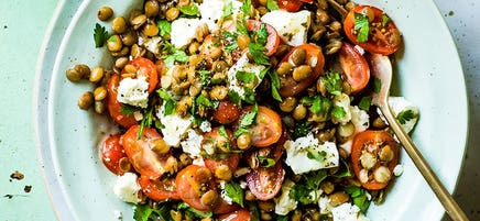 Lentil, feta and tomato salad
