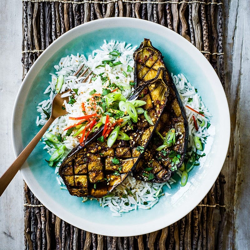 Sticky glazed eggplants