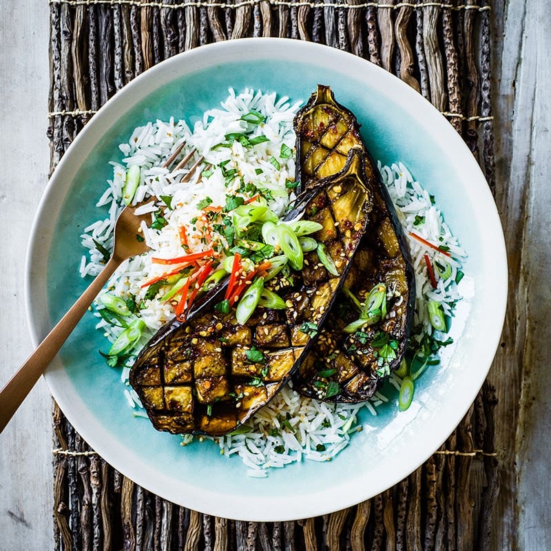 Sticky glazed eggplants
