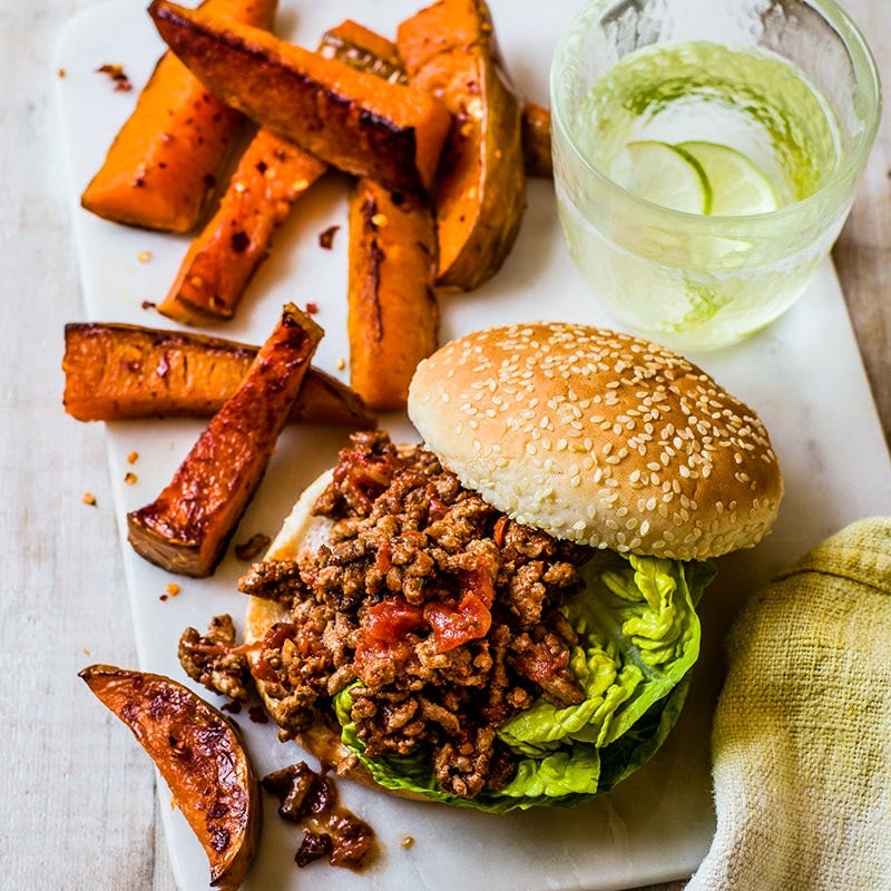 Sloppy Joes with butternut pumpkin wedges