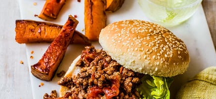 Sloppy Joes with butternut pumpkin wedges