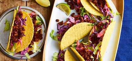 Quorn tacos with red cabbage slaw