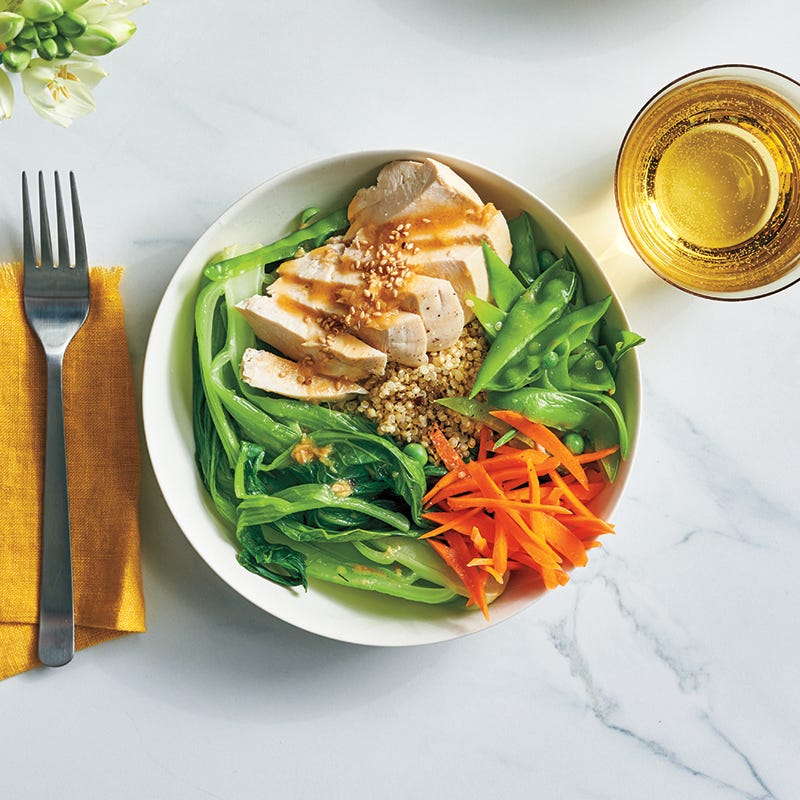 Chicken and bok choy bowls with sesame-ginger dressing