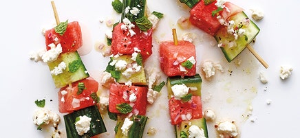 Watermelon-cucumber skewers with feta and mint