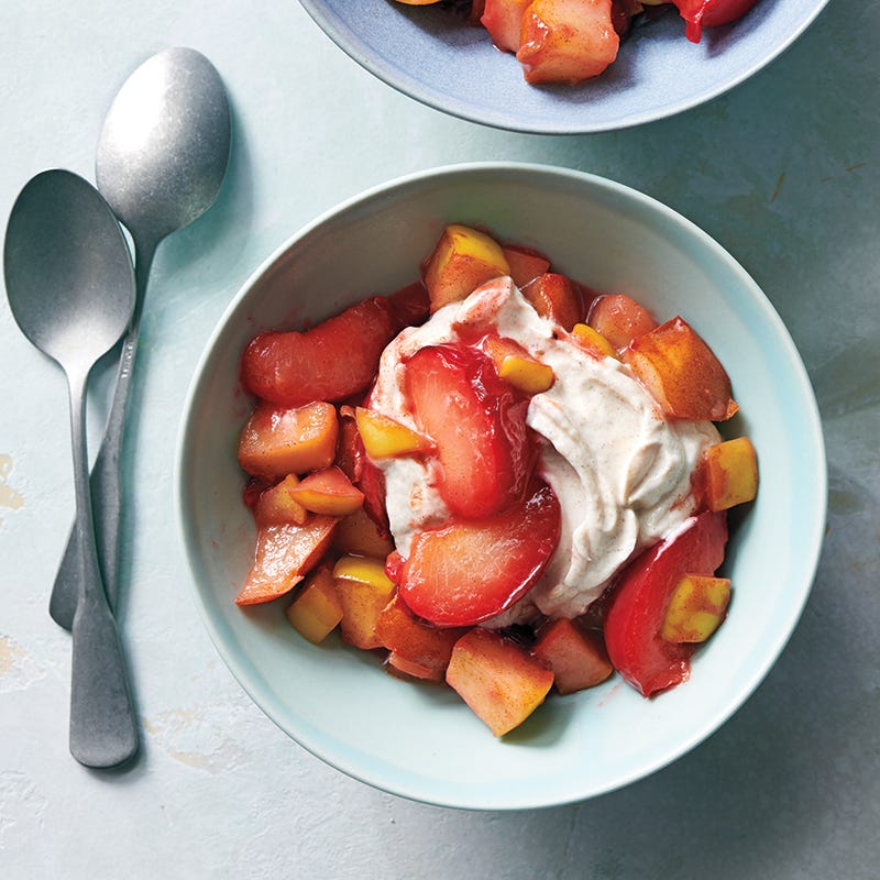 Autumn fruit with maple-yogurt topping