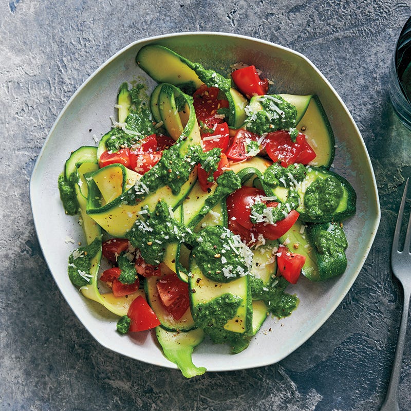 Zucchini ribbons with herb pesto