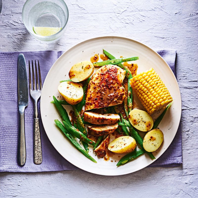 Photo de/du Poulet au miel et moutarde avec pommes de terre et haricots verts par WW