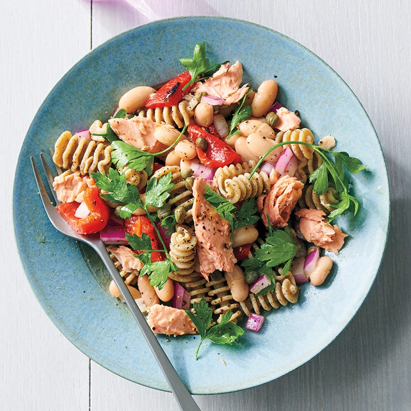 Salmon, white bean, and pasta salad