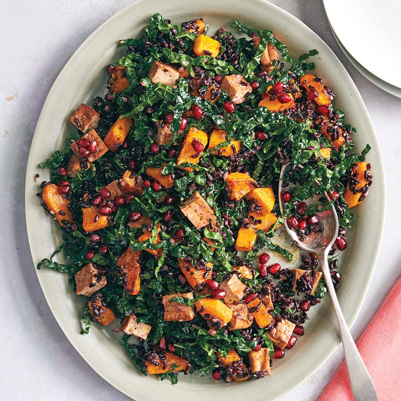 Black rice salad with tofu and squash