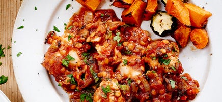 Paprika chicken with lentils