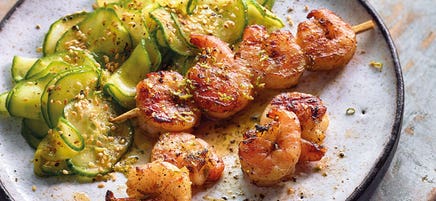 Brochettes de crevettes et marinade au citron vert et au miel