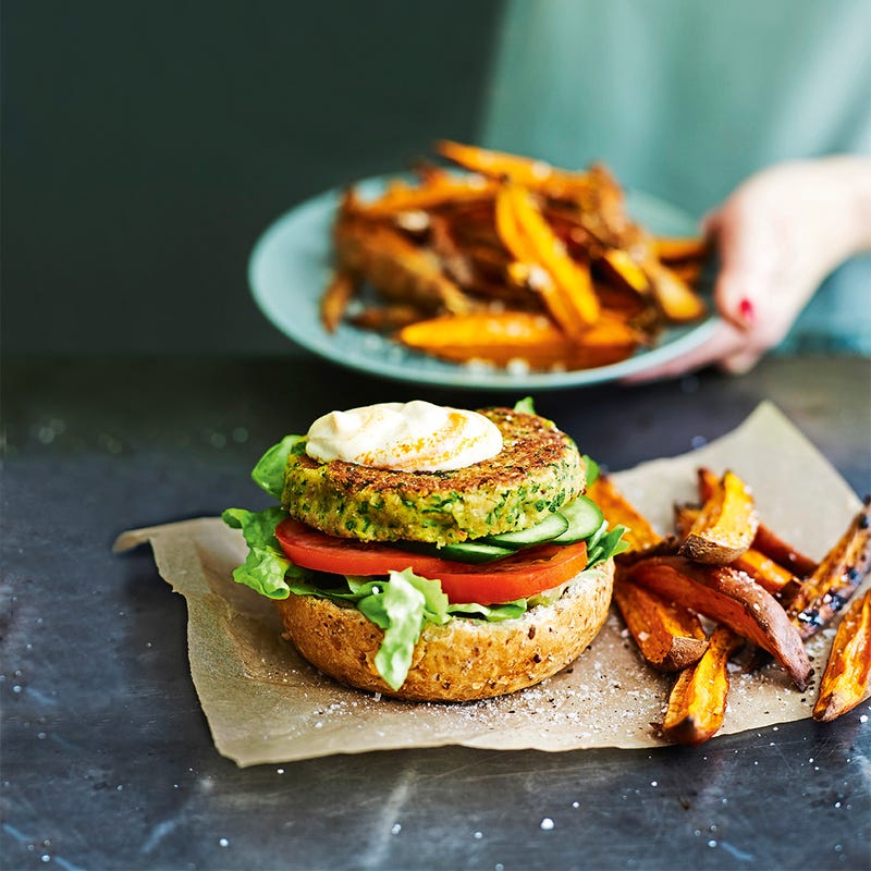 Photo of Open veggie burger with sweet potato wedges by WW