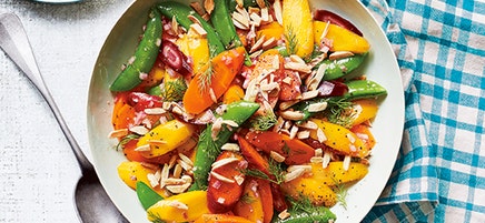 Rainbow carrots & sugar snaps with sherry-dill vinaigrette
