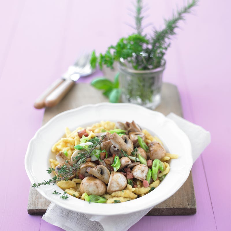 Pasta met champignons en ham