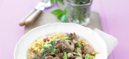 Pasta met champignons en ham