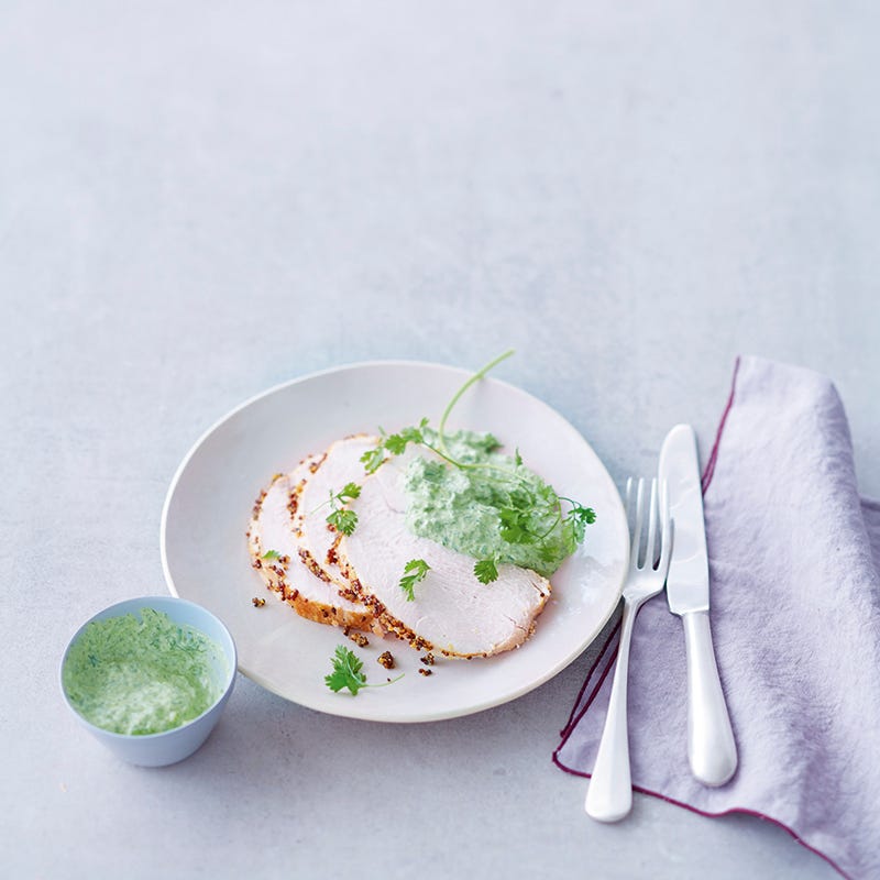 Foto van Gebraden kalkoen met honing-mosterd en een groene saus door WW