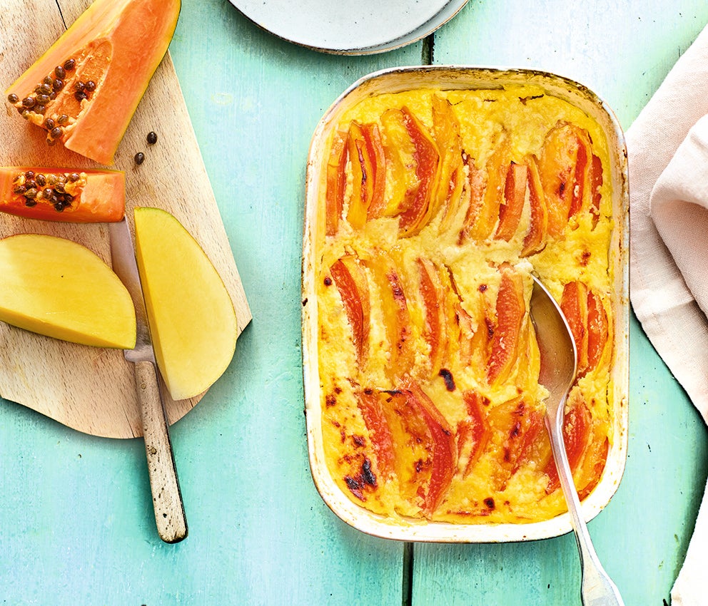 Babette - Gratin de mangue et de papaye au vieux rhum
