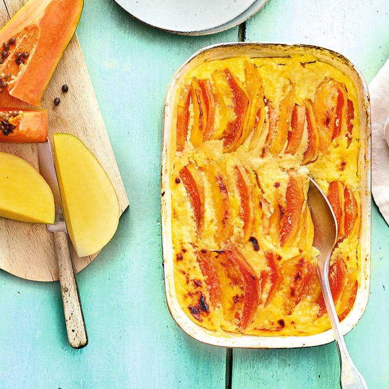 Gratin de mangue et de papaye au vieux rhum