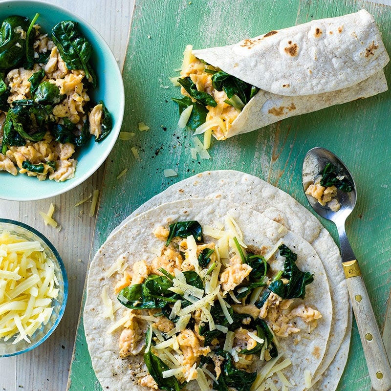 Scrambled egg & spinach wraps
