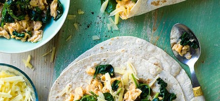 Scrambled egg and spinach wraps