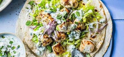 Greek chicken souvlaki wrap