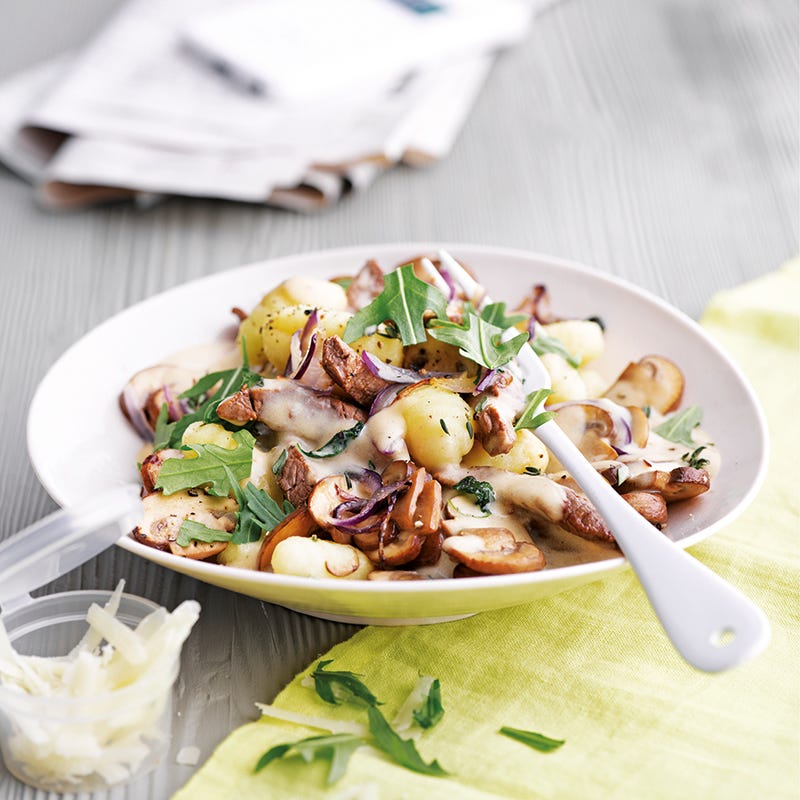 Foto van Gnocchipannetje met champignons en ossenhaas door WW