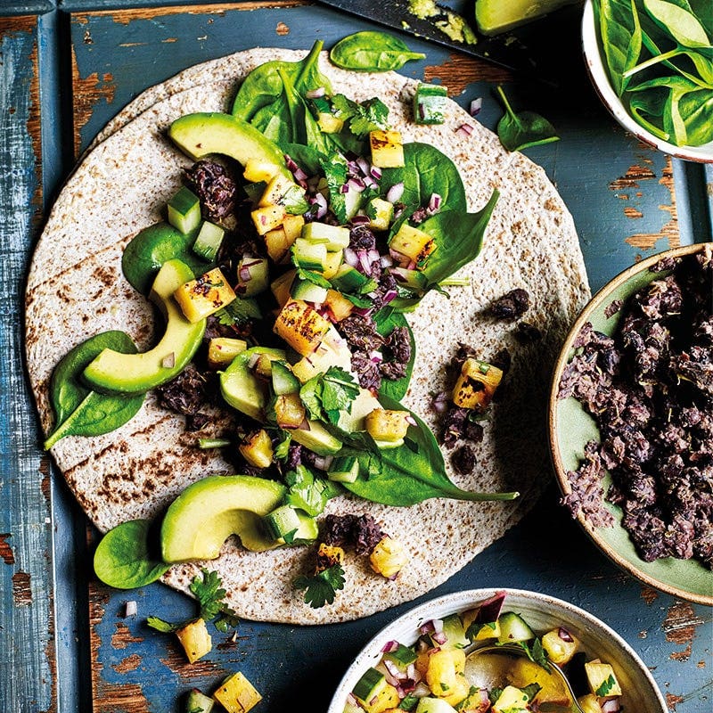 Black bean and avocado wraps