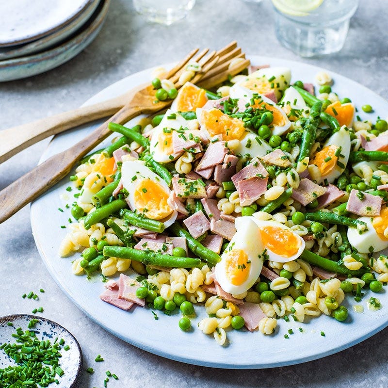 Ham and egg pasta salad