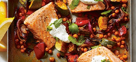 Roasted salmon with chickpeas