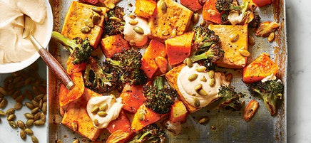 Tofu, broccoli & butternut squash with tahini sauce