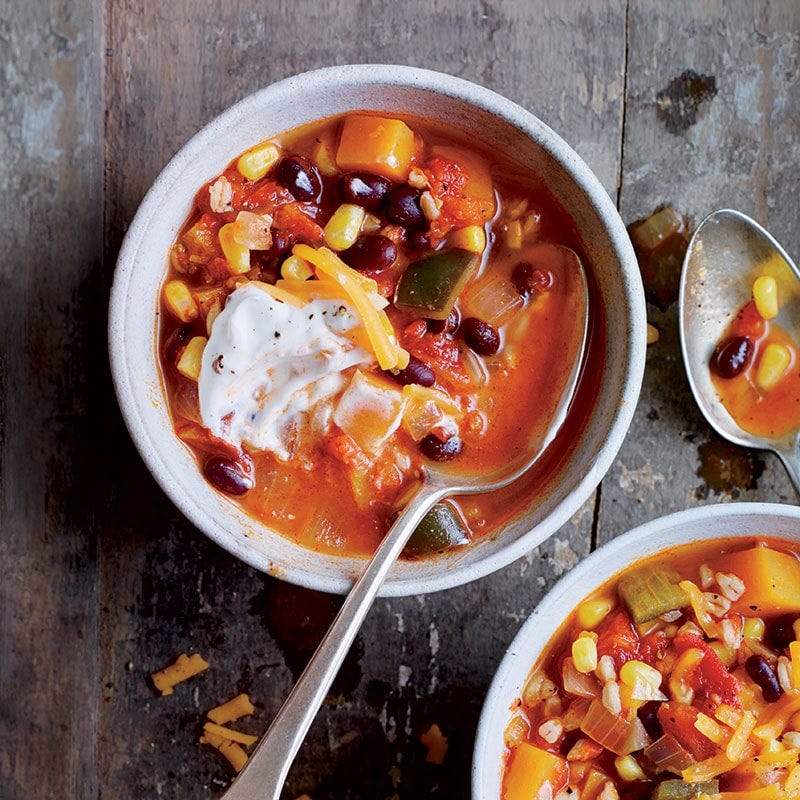 Black bean, farro and roasted pumpkin chilli