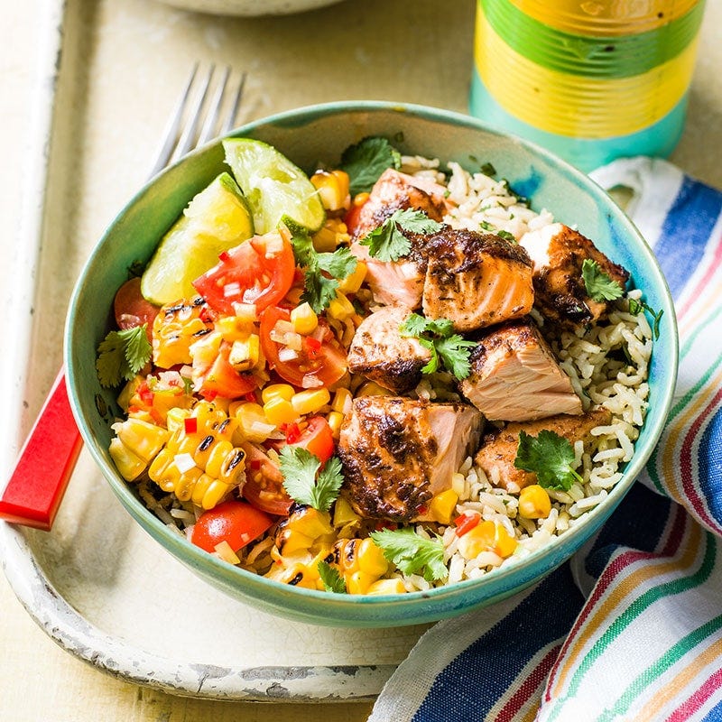 Caribbean-style salmon bowl
