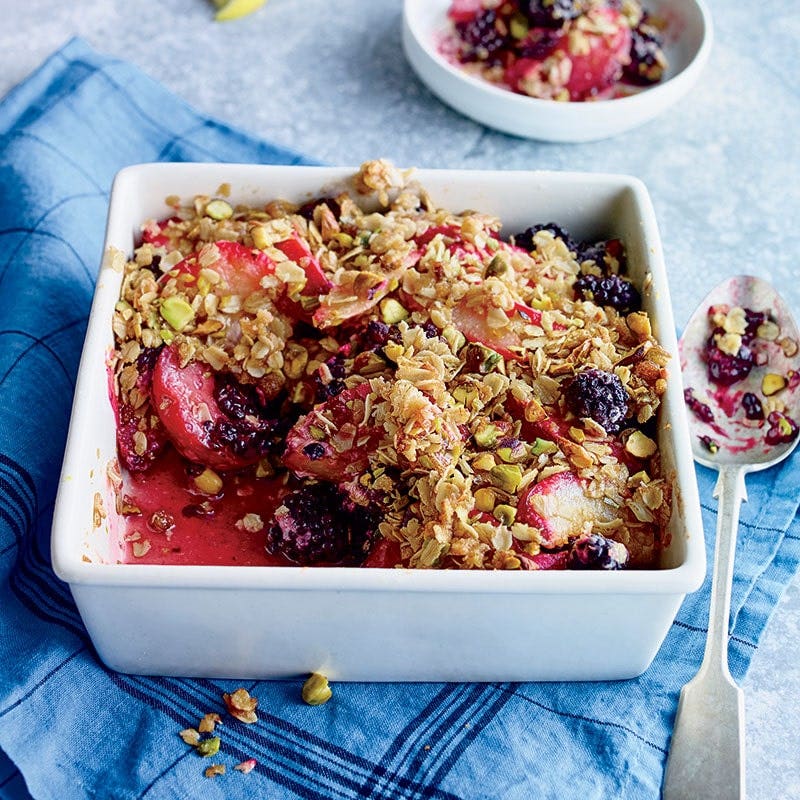 Plum & pistachio crumble