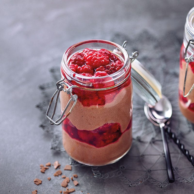 Layered chocolate & raspberry pots