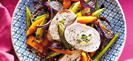 Ricotta-stuffed chicken with vegetables