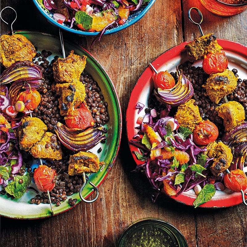 Lamb tikka kebabs with spicy coleslaw