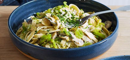 Mushroom and leek tagliatelle