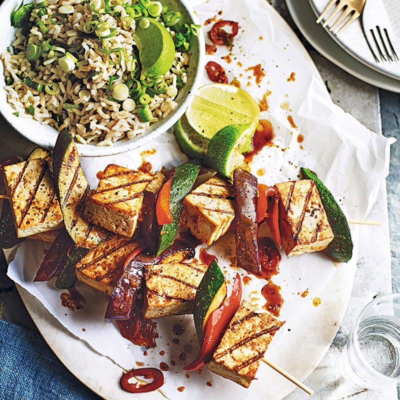 Tofu kebabs & rice salad